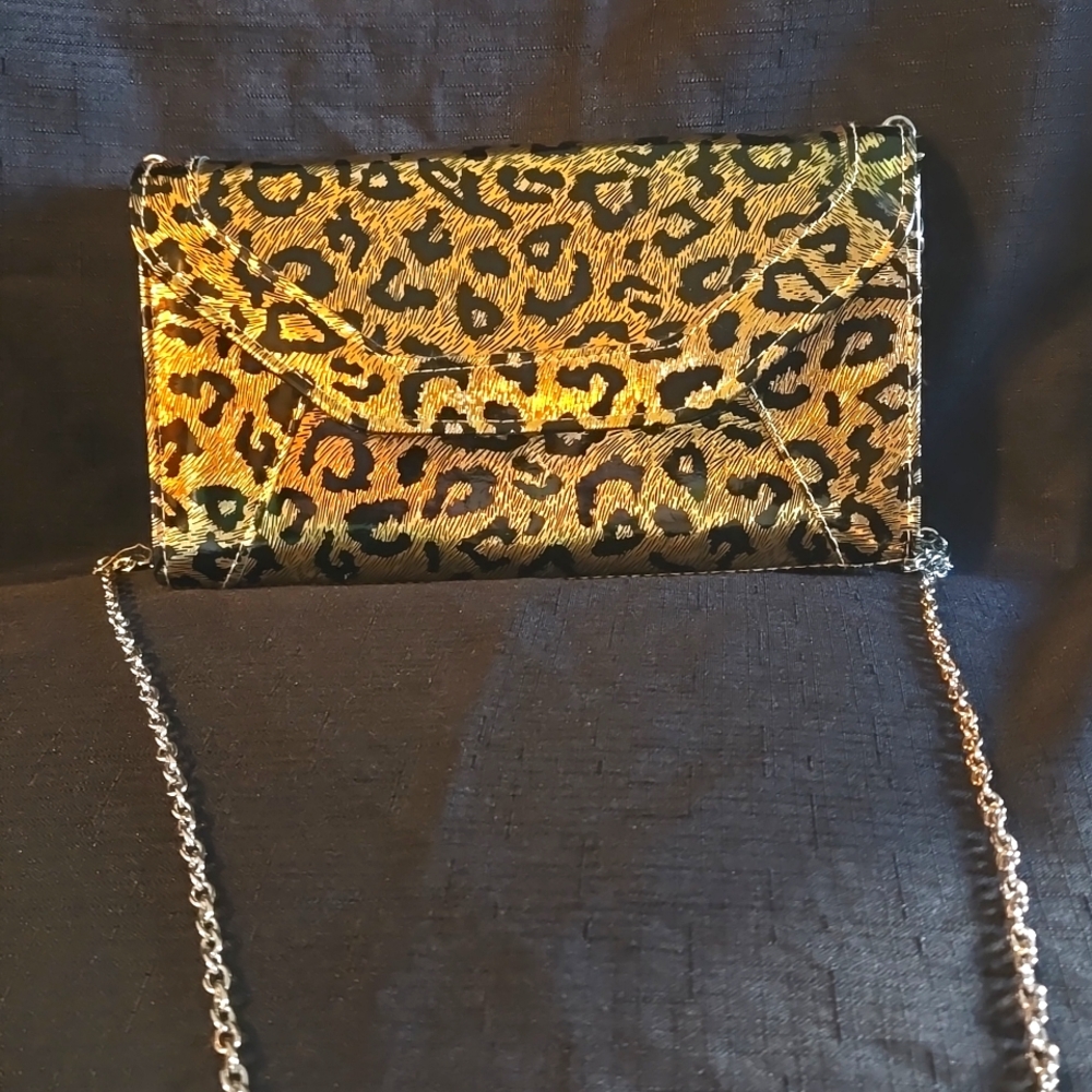 Cheetah print detachable strap crossbody or clutch purse